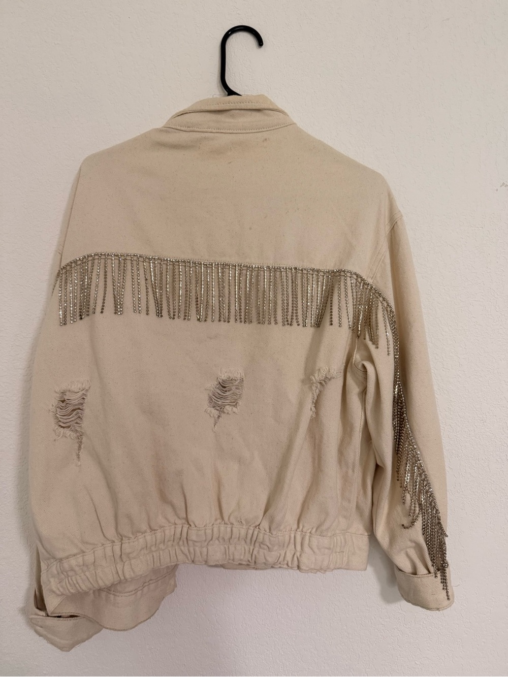 Beige Fringe Rhinestone Distressed Jacket - Picture 5 of 5